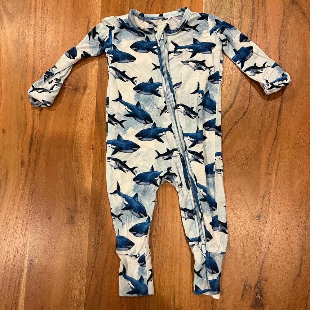 Posh Peanut Blue Shark Print Kids One-Piece Zipper Pajamas